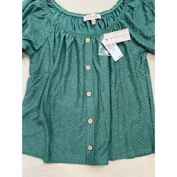 Philosophy Womens Size S Green Swiss Dot Puffed Sleeve Blouse Bohemian - Picture 5 of 9